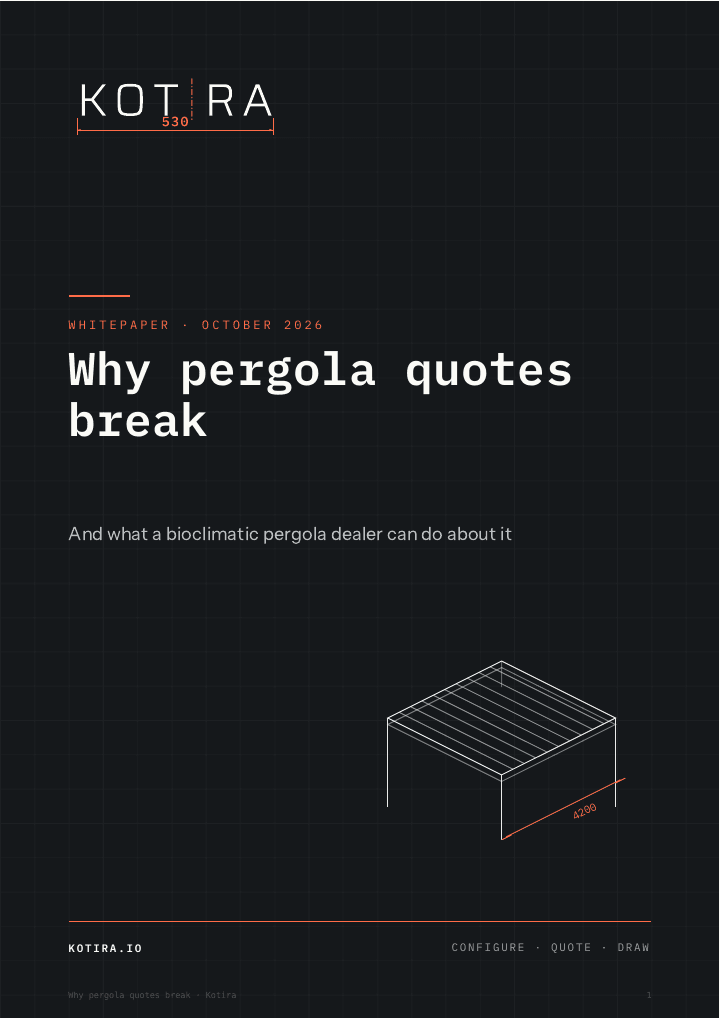 Cover of the Kotira whitepaper “Why pergola quotes break”